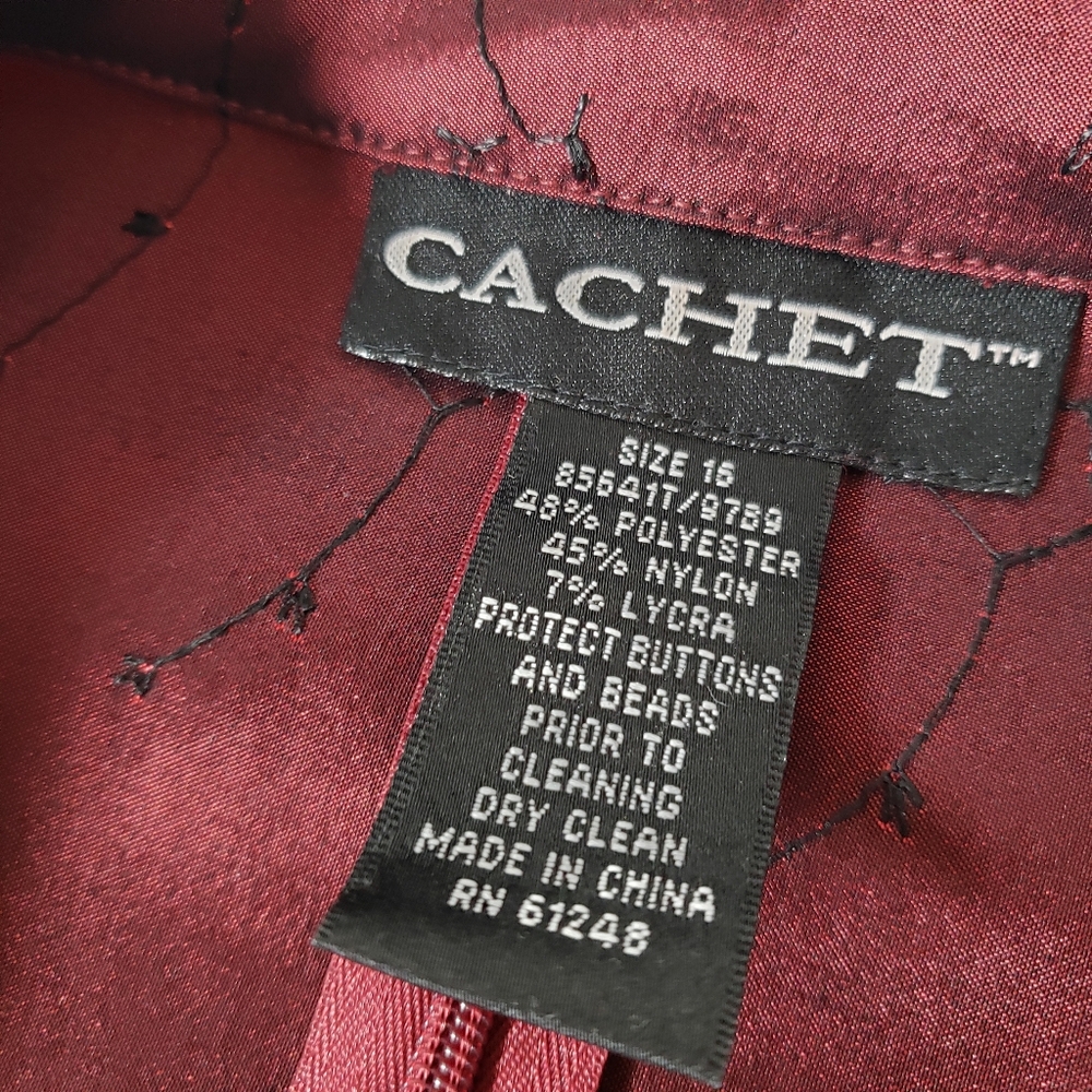 Vtg Oxblood Cachet Rheinstones Seqins Evening Faux Wrap Formal Blouse Top 16 - Picture 3 of 12